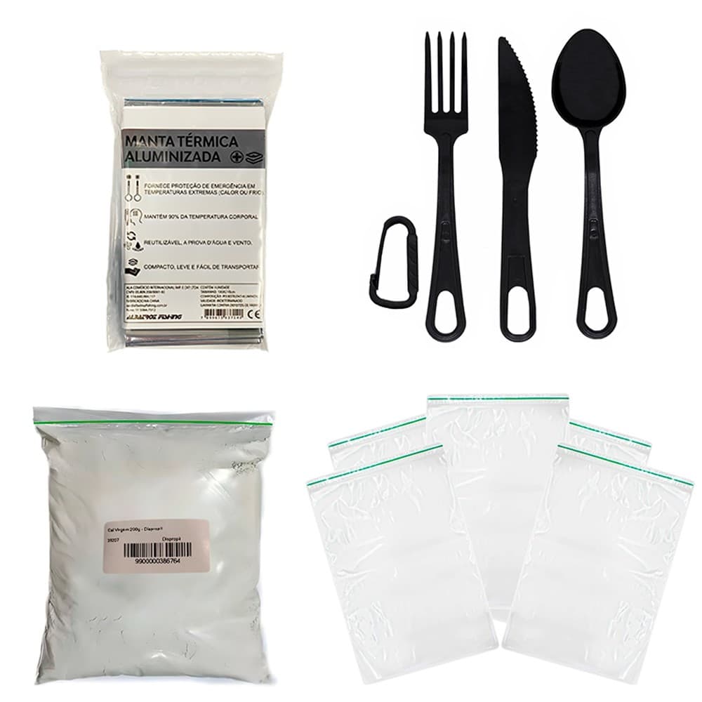 Kit Zip Lock + Cal Virgem + Talher + Manta Aluminizada