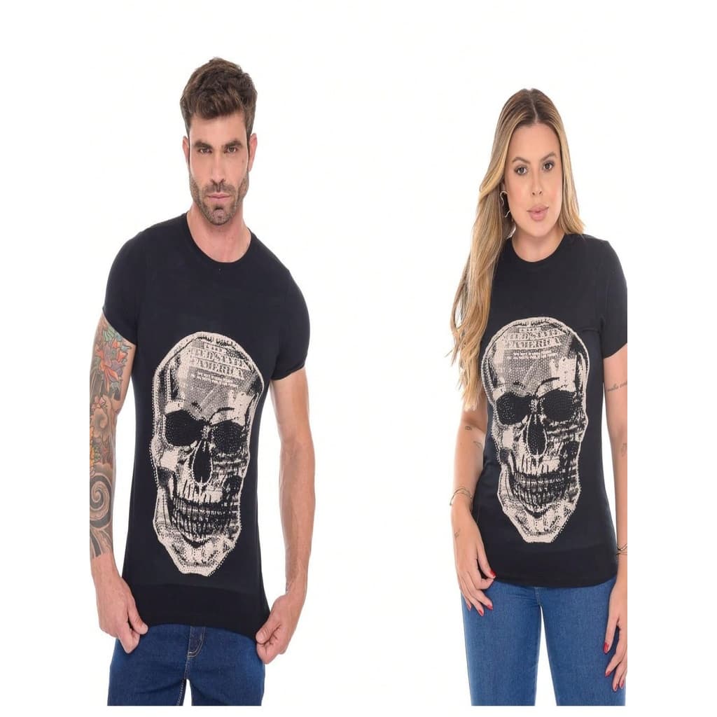 Kit Camiseta Caveira Ele e ela Preta