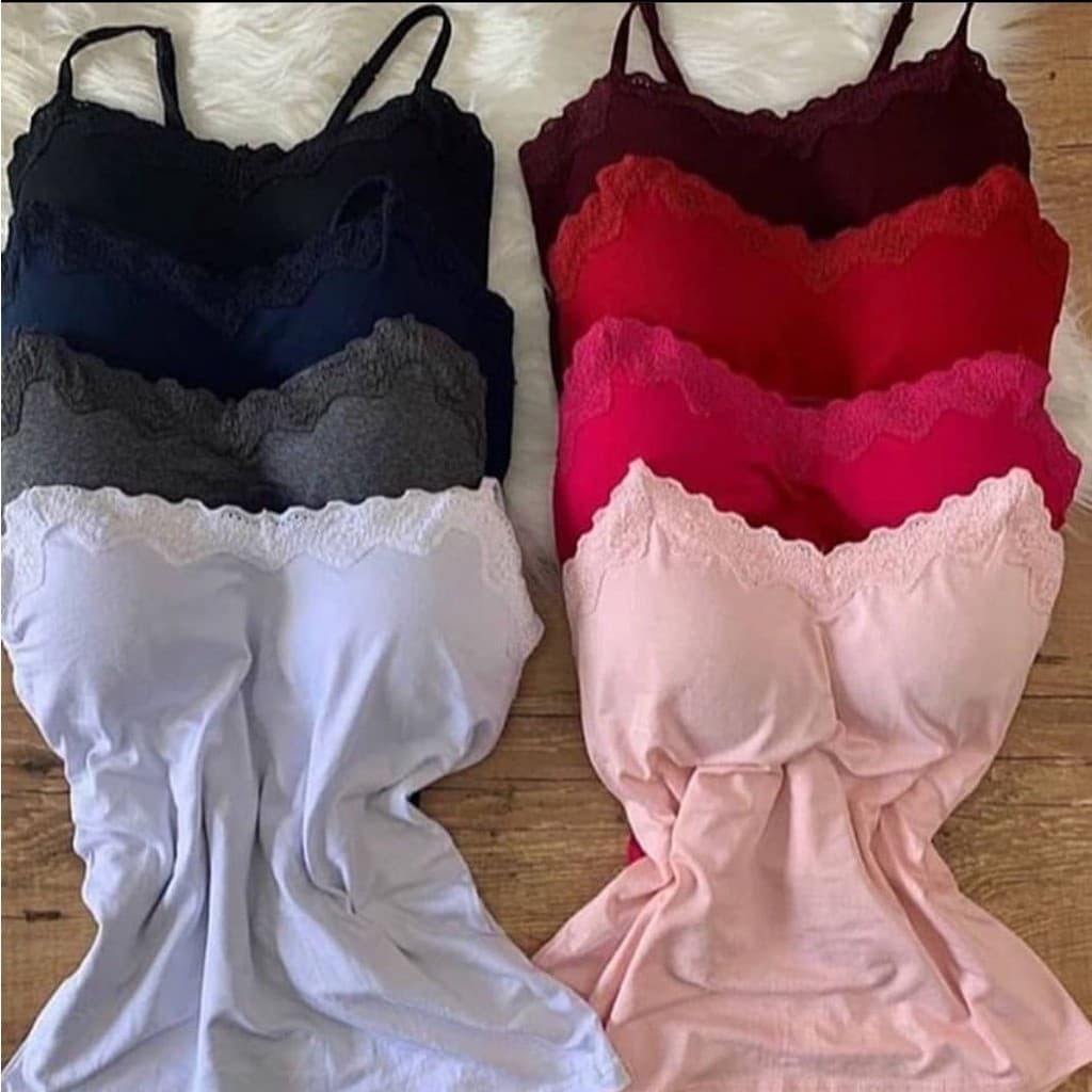 Kit 3 e 5 Blusa Blusinha Feminina Viscolycra Com Renda De Alcinha Com Bojo Com Decote Moda Verão 2020/2021 Mulher