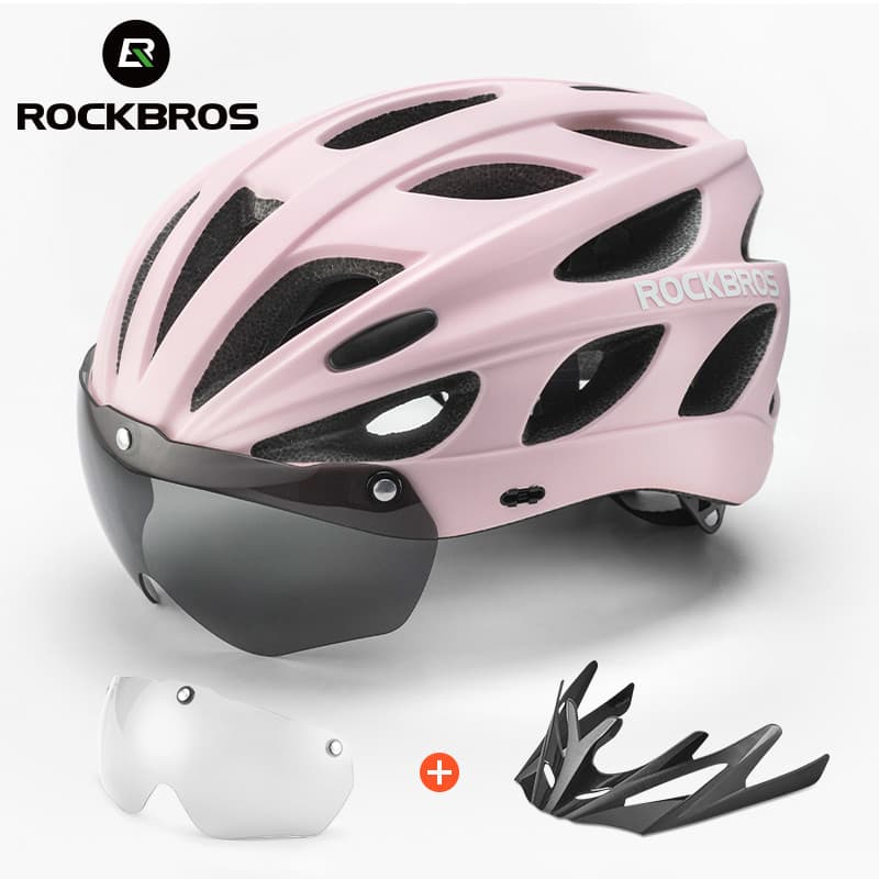 ROCKBROS Capacete De Bicicleta Leve Respirável Feminino Com Óculos Lente Magnética Ajustável MTB Estrada Segurança Cicli