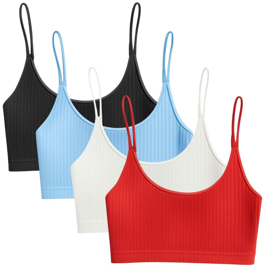 Kit 4 Cropped Top Canelado Alcinha Sem Bojo Feminino Academia Fitness Básico Confortável Liso Luxo