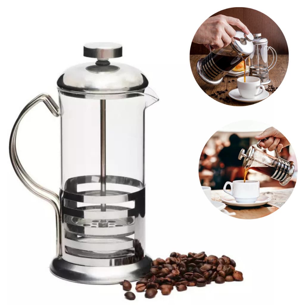 Cafeteira Prensa Francesa em Vidro e Aço inox 350ml Cremeira Café Leite Filtro de aço inoxidável
