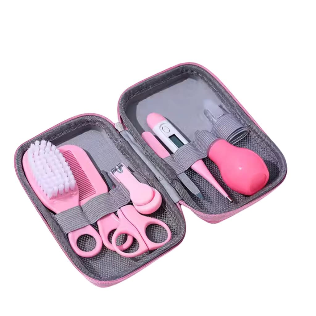 Kit Estojo Cuidado Infantil Rosa com 7 Peças e Termometro