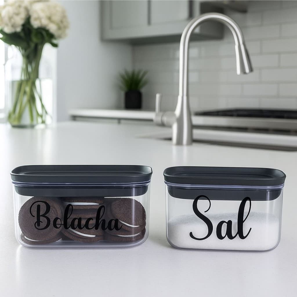 Pote Empilhável 650ml Ou com Vedação e Etiquetas – Ideal para sal, bolacha e muito mais