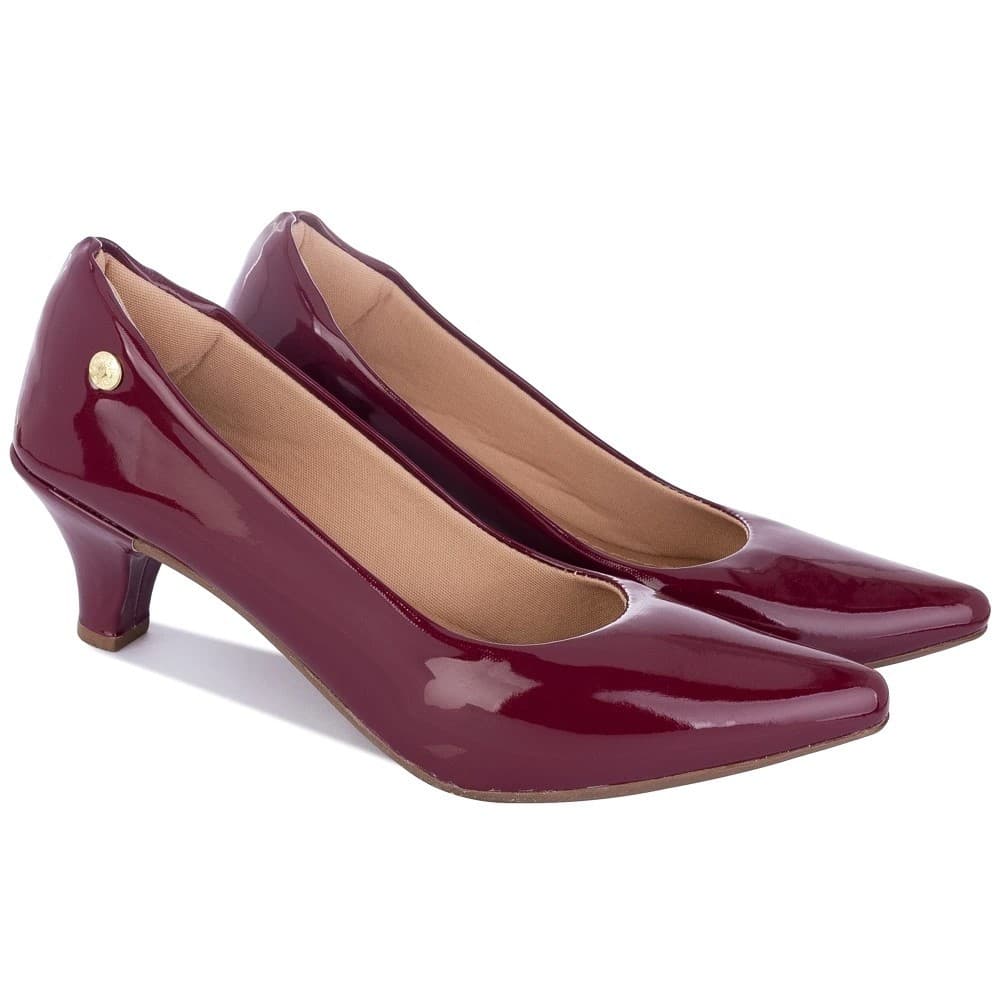 Scarpin Feminino Salto taça Baixo Verniz Bico Fino Confortável Macio Casual