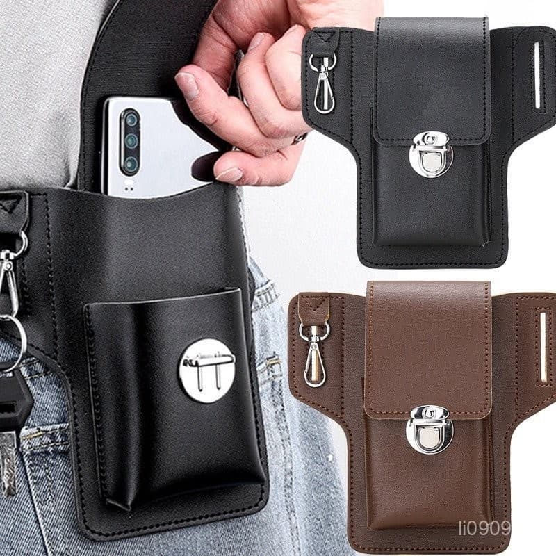 Bolsa De Cintura De Couro Masculina/Cinto De Celular Porta-Cartão De Chaveiro Tipo Vertical