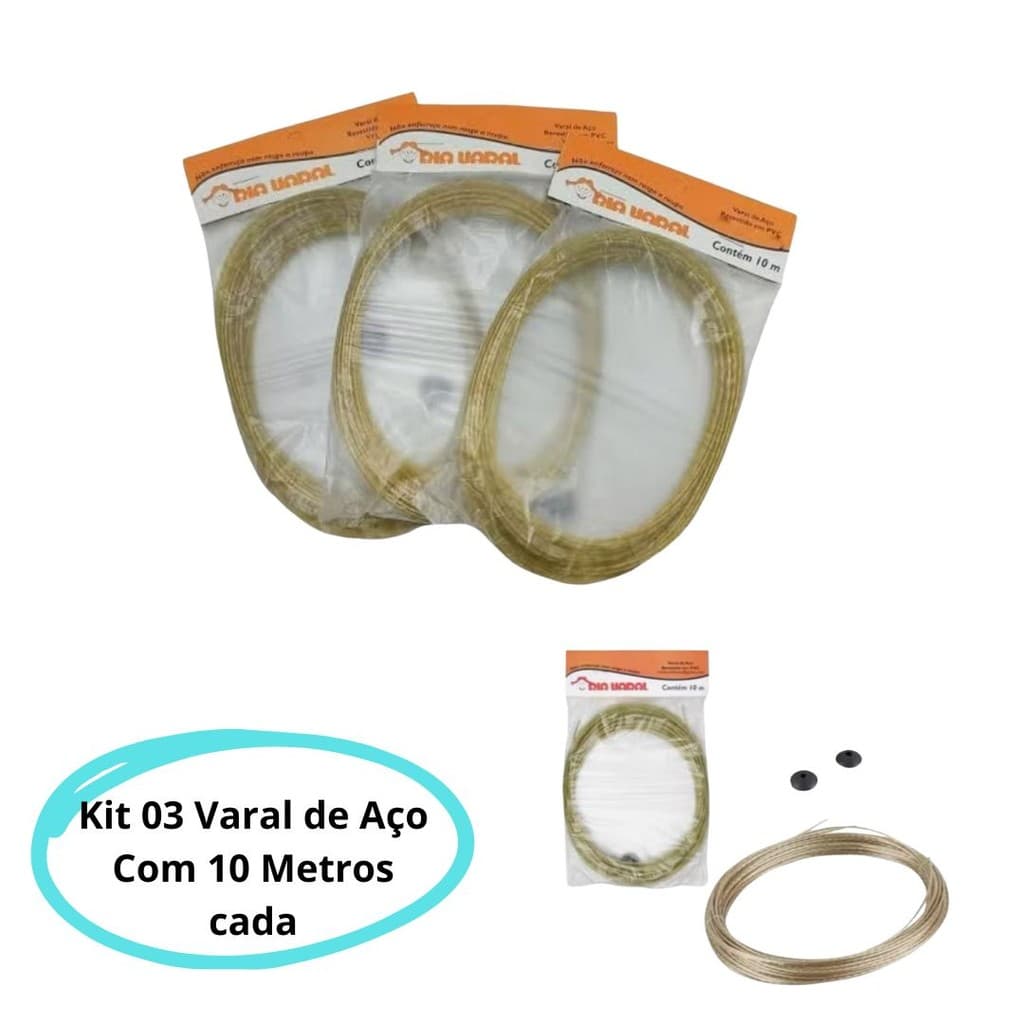 Kit 3 Varal De Roupa De Fio De Aço Reforçado Revestido Com  Pvc 10 metros-NEW