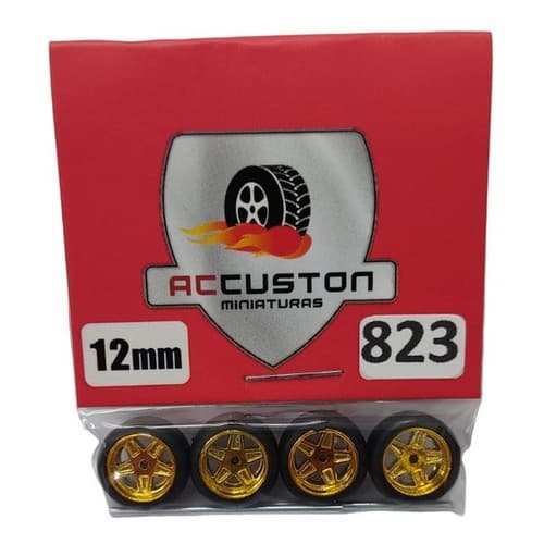 Rodas com pneu de borracha Para Customização de Hot Wheels Matchbox 1/64  Ac Custon  12 mm modelo 823 Perfil Baixo