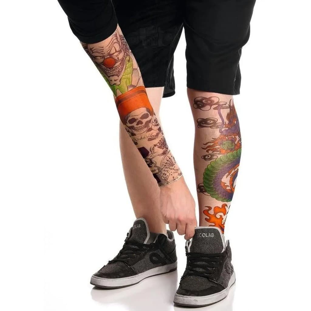 Kit com 03 pares de manga meias manguito mangote tatoo tatuagem falsa para pernas ou braços