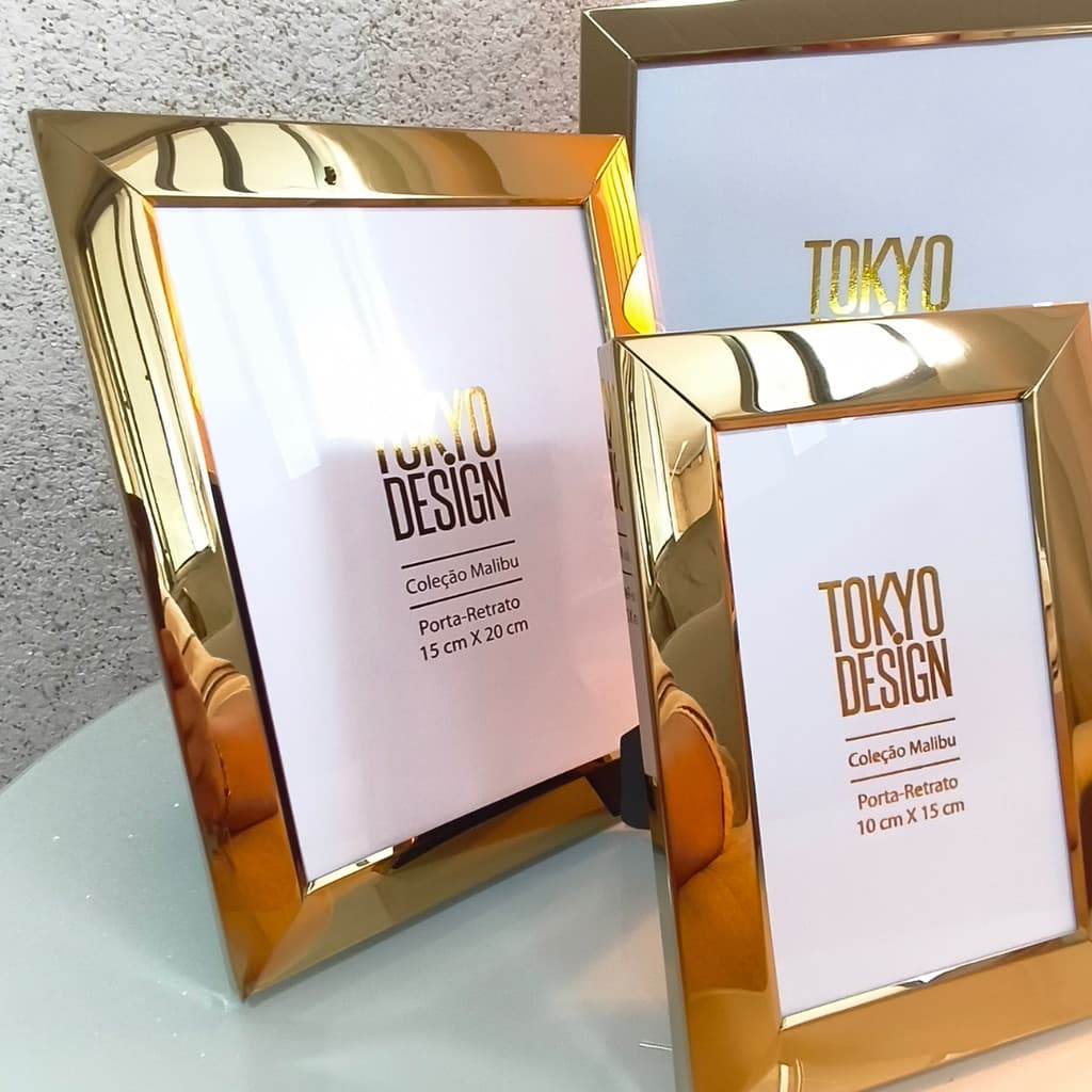 Kit Porta Retratos Aço Inox com Vidro Rose Dourado Prata 3un
