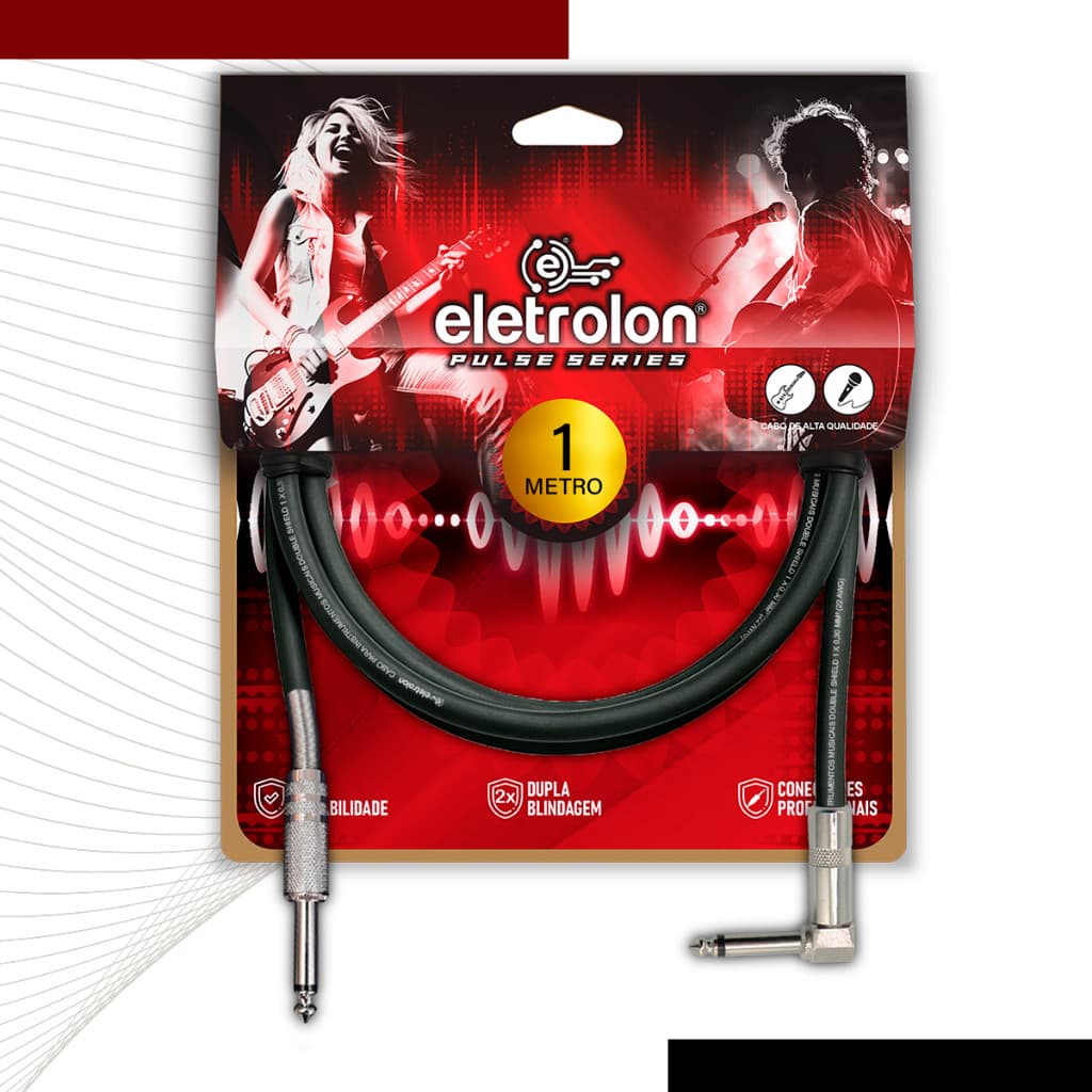 Cabo P10 Mono Para P10 Mono 90º Graus Violão Guitarra Baixo 1m Metro - Pulse Eletrolon