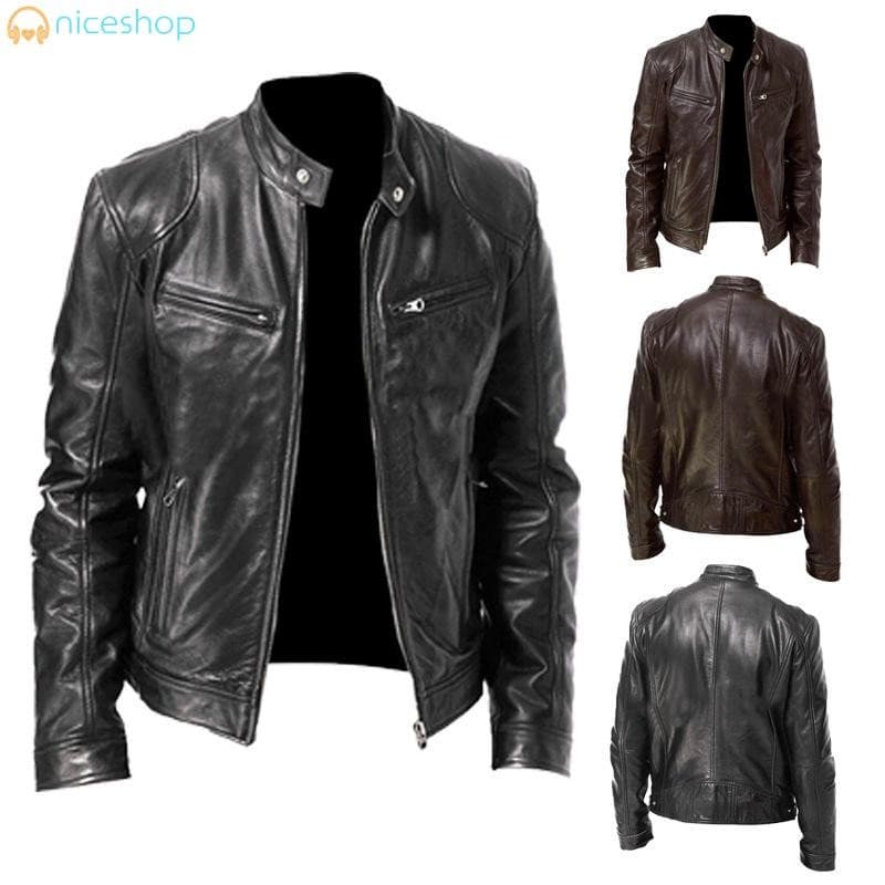 Jaqueta De Couro Slim Masculina-Elegante Luxo Moda Casual