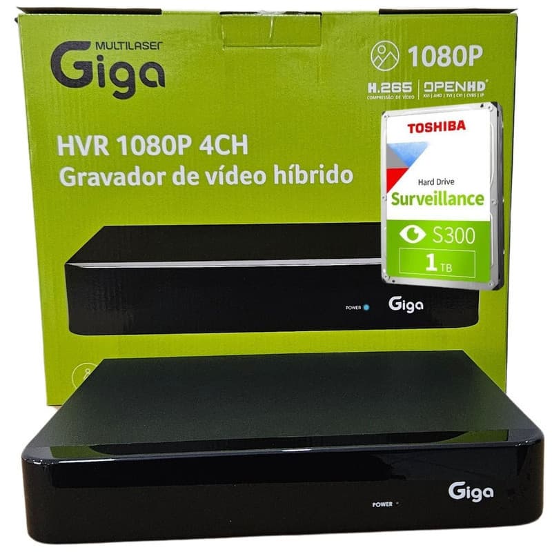 HVR 1080p 4 Canais C/ HD Toshiba Surveillance 1TB GIGA GS0484T