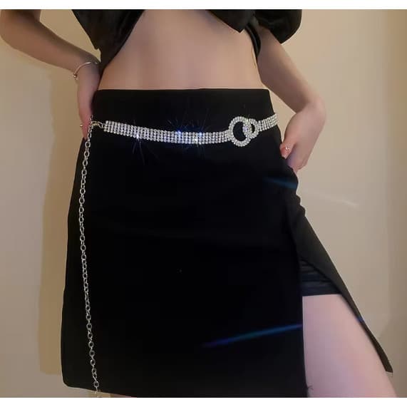 Cinto Feminino Corrente de Cintura Círculo Duplo de Strass Moda BBH-T77