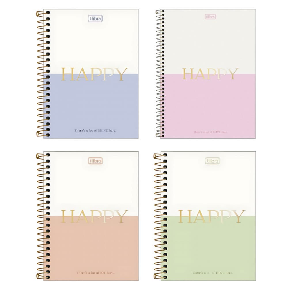 Caderno Universitário Happy 10 Matérias 160 Folhas Tilibra Espiral Capa Dura Escolar Faculdade Feminino Versátil