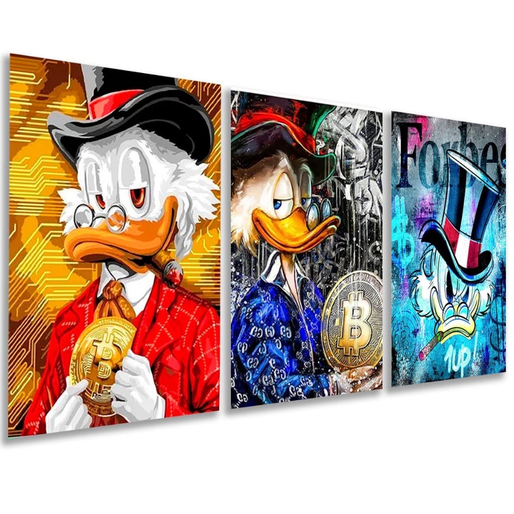 Kit 3 Peças Quadros Decorativos Tio Patinhas Grafiti Para Quarto Sala Escritório