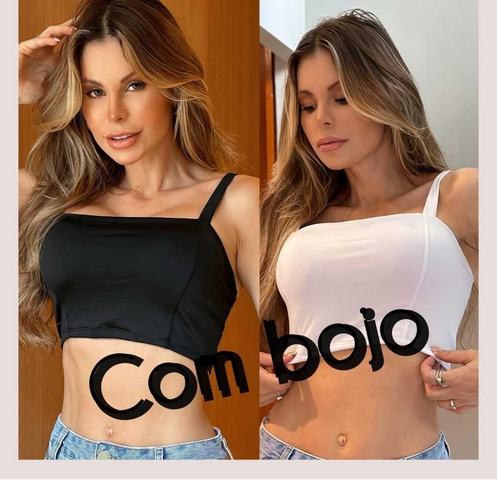 Kit 2un Cropped Feminino Blusa Alça Grossa Com Bojo Suplex Romantic Extra Macio - Várias Combinações
