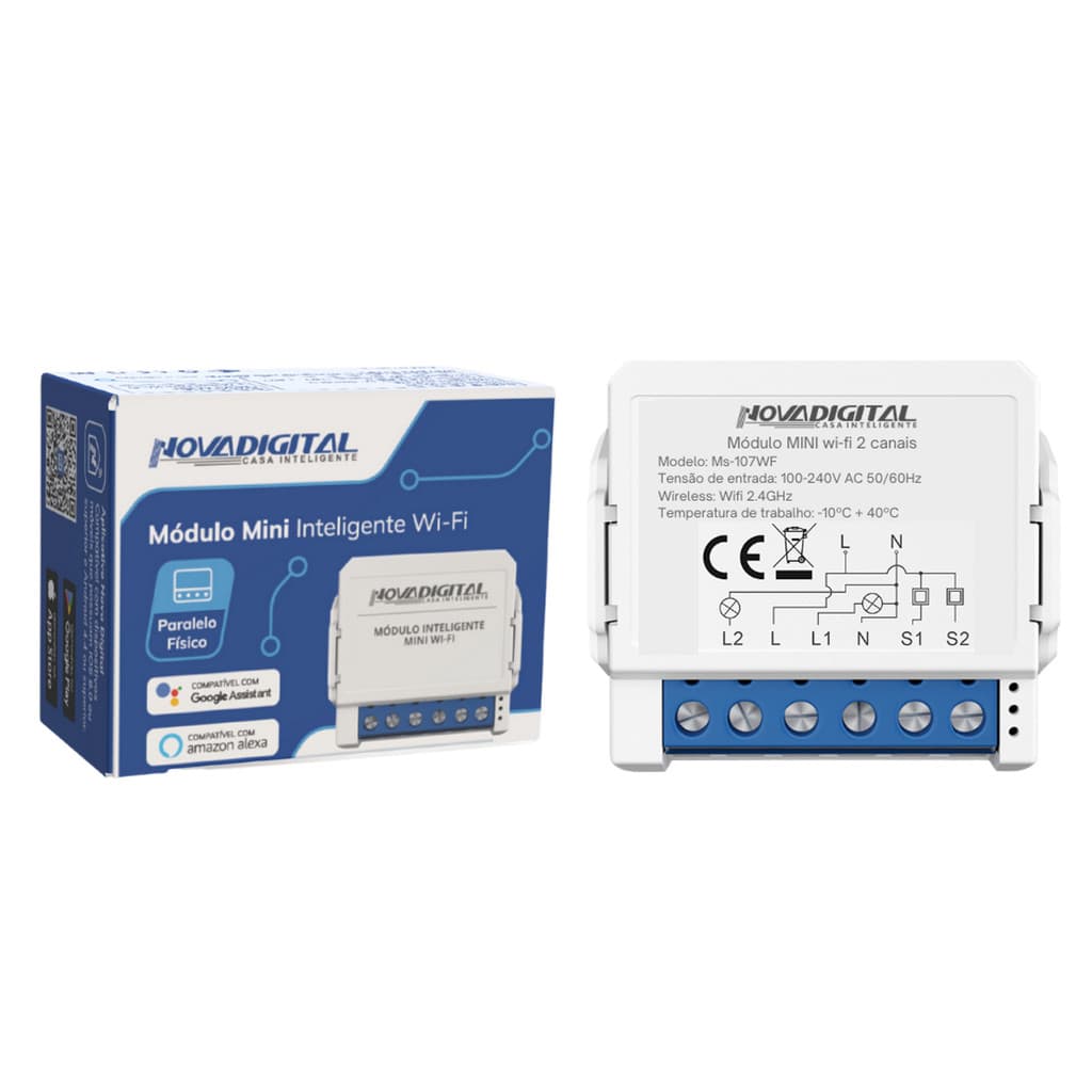 Interruptor Inteligente Mini Relé 2 Canais Wifi Novadigital Tuya Alexa Google Automação Smartlife