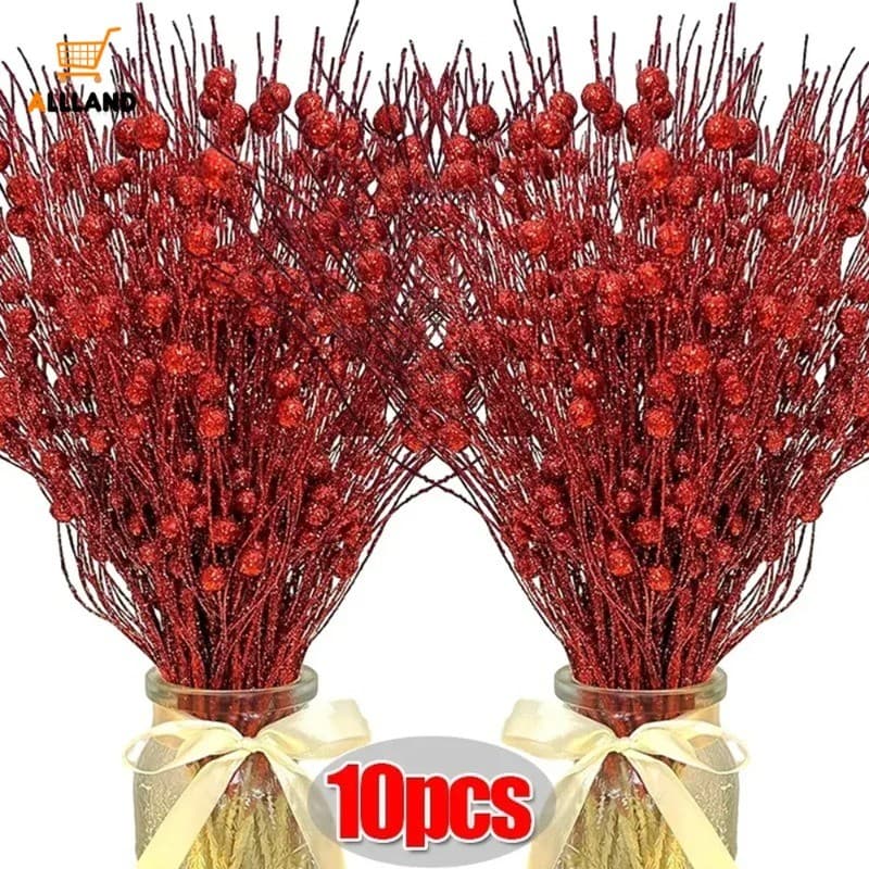 Enfeites De Galhos De Haste De Baga Com Glitter Artificial De Natal-Árvore Glittery Gold Powder Berry-Suprimentos De Dec