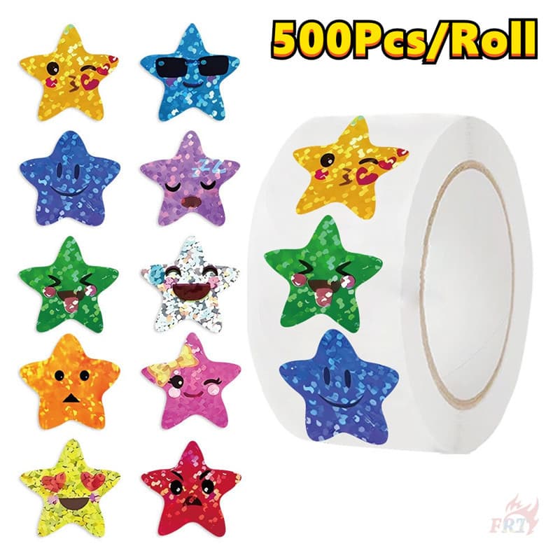 ❉ Emoji Estrela Brilhante . Adesivos De Recompensas Infantis 500 Unidades/Rolo Decalques De Etiqueta De Vedação De Scrapbooking De Diário DIY