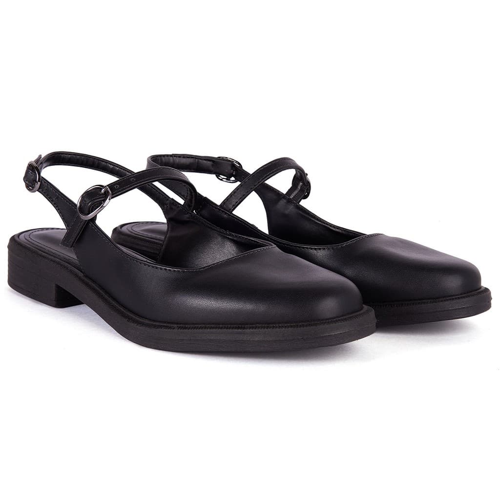 Sapatilha Feminina Slingback Abotoar Tira Salto 2cm Bico Redondo Confortável Elegante Sola Macia