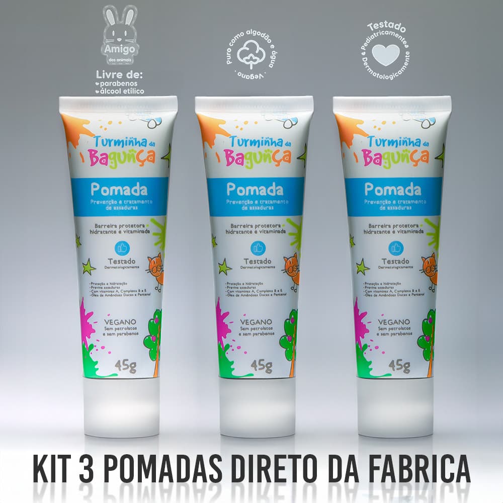 Kit 03 Pomadas Prevenção de Assaduras TURMINHA DA BAGUNÇA 45g - Vegano