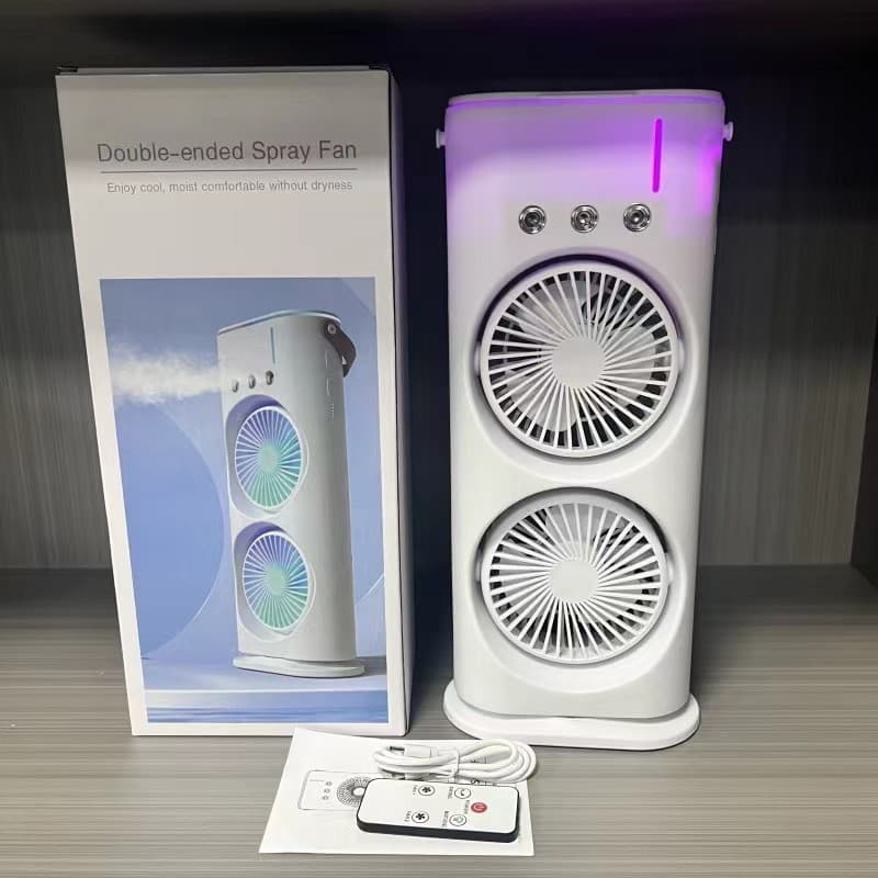 Portátil Climatizador Camada Ventilador Dupla Umidificador Hélice Giratório+RGB
