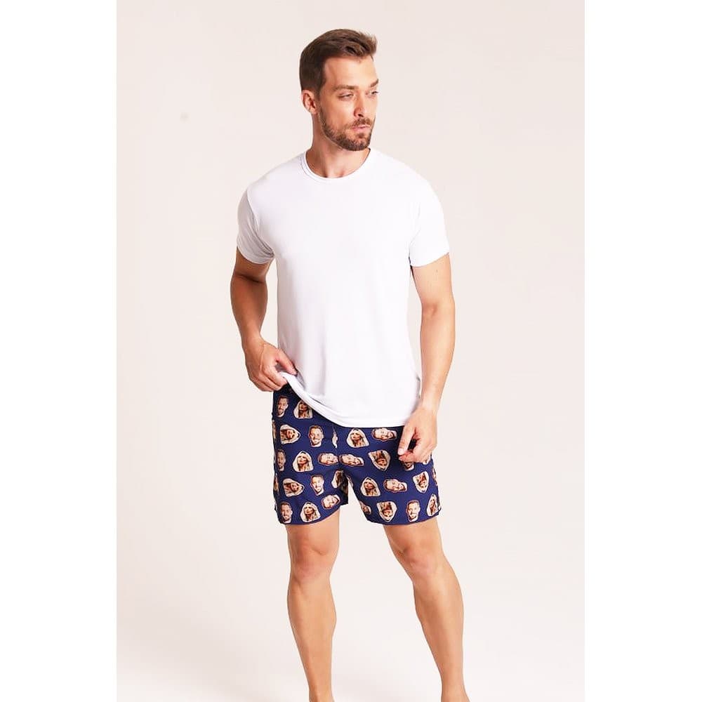 Short Masculino Personalizado com Foto -  Short Confortável Masculino Customizável - Azul Marinho