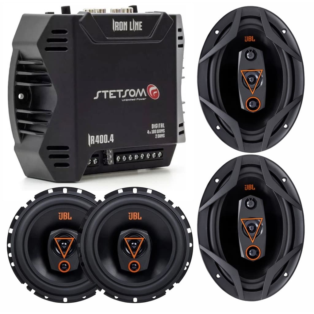 Kit 04 Alto Falantes 6 pol 80W 6trms80 e 6x9 pol 120W 69qdm120 + Módulo Amplificador Stetsom Ir400