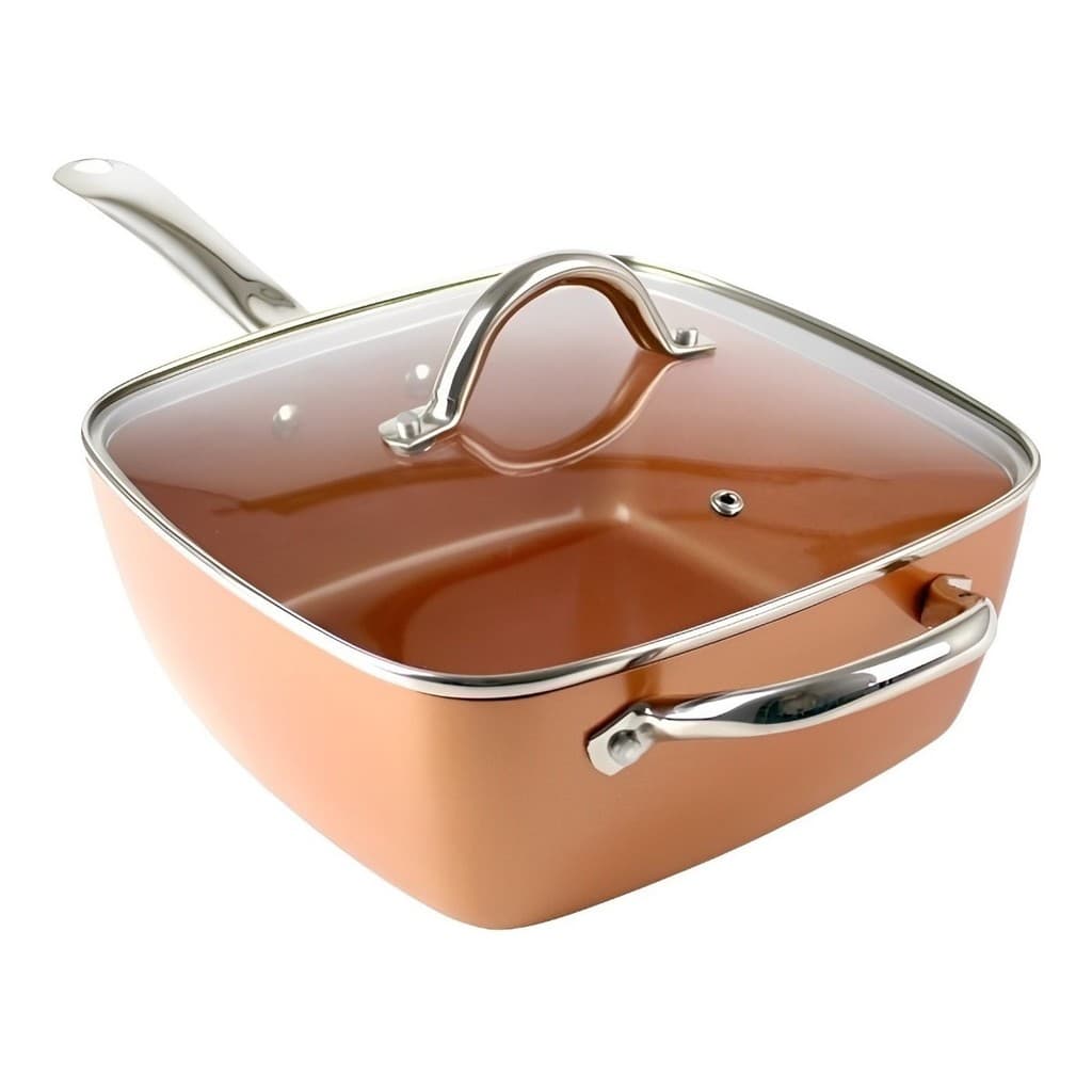 Panela Caçarola Grande Quadrada Antiaderente 4 em 1 Fogão Cozinha Inox Moderna