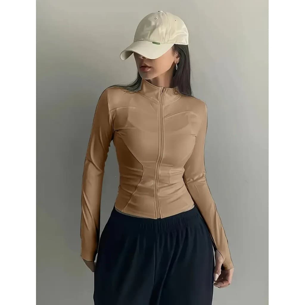 casaquinho basico para academia touca com ziper blusa manga longa gola alta academia suplex dia a dia inverno moda 2025