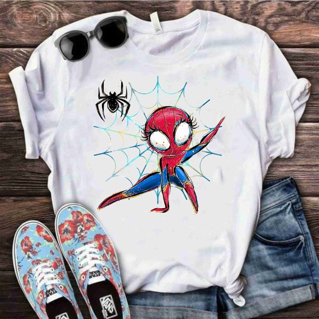 Camiseta Feminina T-shirt Estampa Homem-Aranha Fofo - Blusa de Malha 100% Algodão - Envio Imediato - NB the Shirt