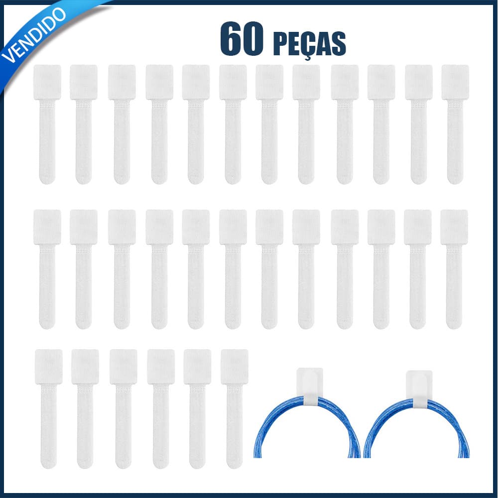 60x Branco Velcro adesivo fivela de telefone cabo de computador cabo de cabo elétrico organizador de cabo