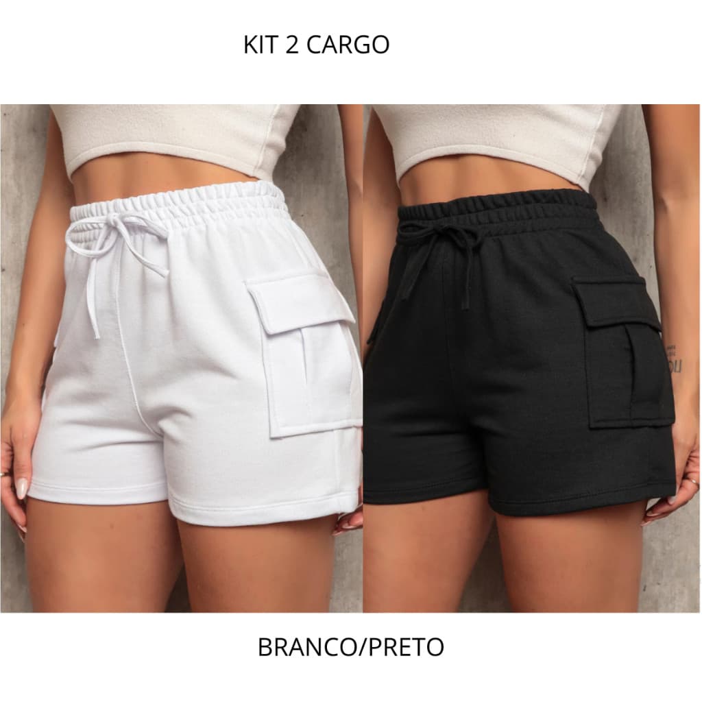 kit 5 Short Cargo Feminino de Moletinho c/ Bolso Cintura Elastica Moda Verao Super Confortavel
