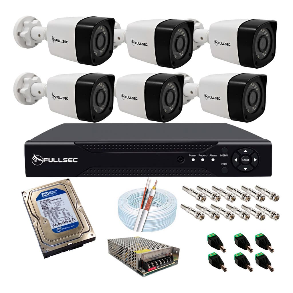 Kit 6 Câmeras Segurança Bullet Dvr 8 Canais Com Hd Completo