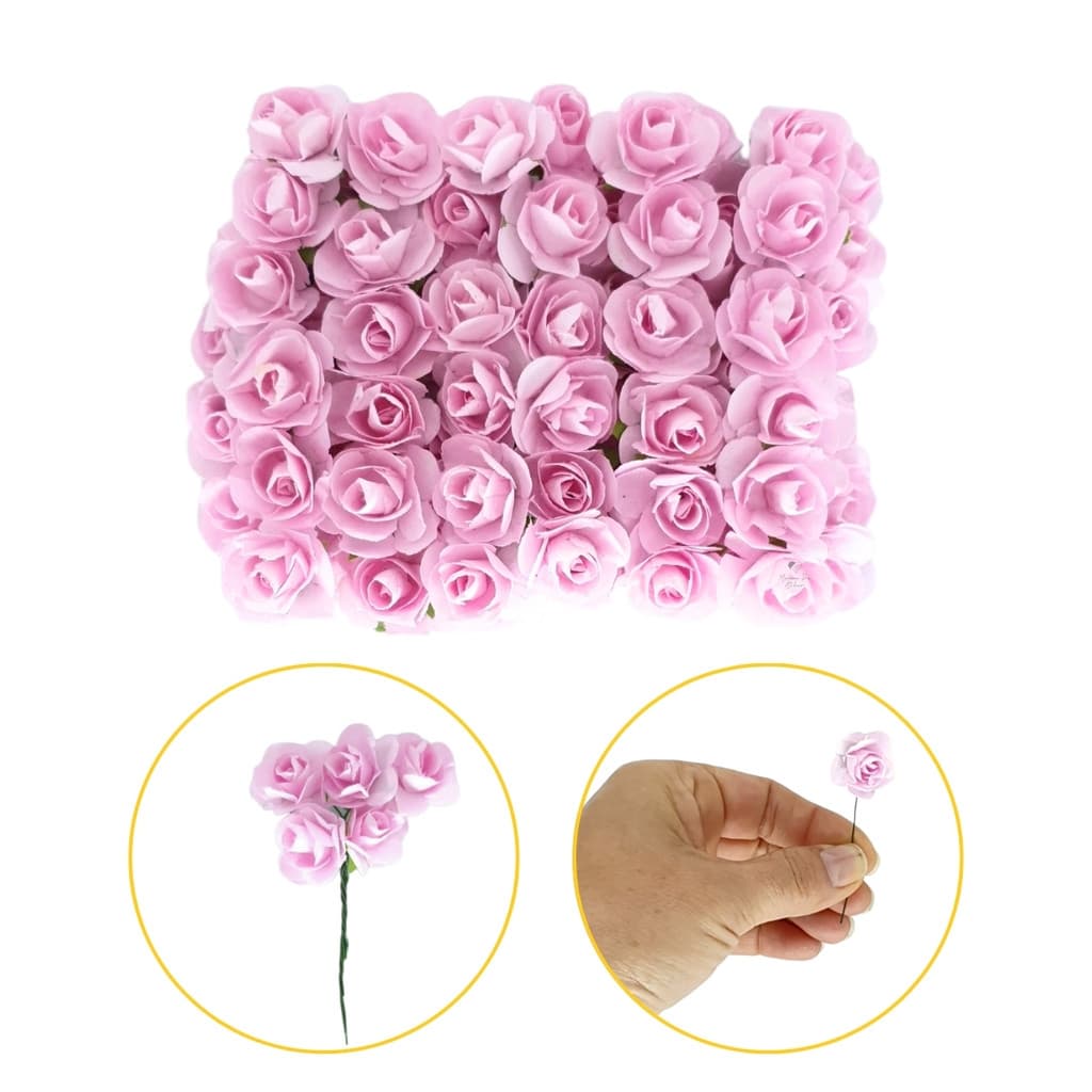 Mini Botão Rosa Papel Lembrancinha Artes Rosa 72 Unidades