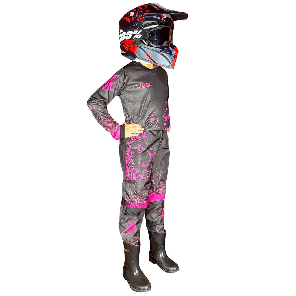 CONJUNTO ROUPA FARDA INFANTIL MOTOCROSS TRILHA OFF-ROAD PRETO ROSA