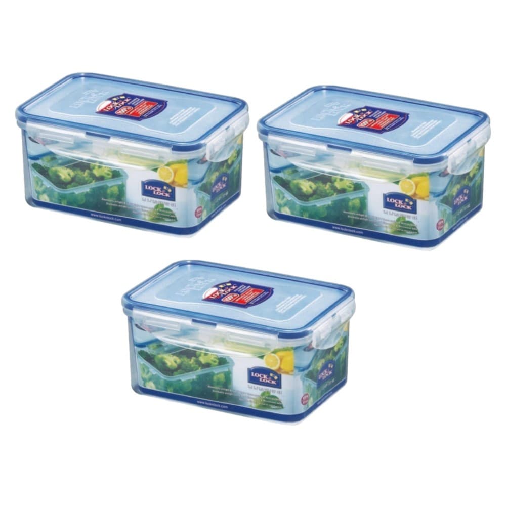 Kit 3 Potes Hermético Retangular com tampa 4 travas Lock&Lock (3x1100ml)