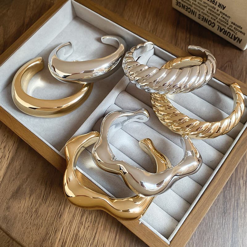 E Estilo Pulseiras Irregular Ondulado Listra Aberta Pulseira Feminina Personalidade