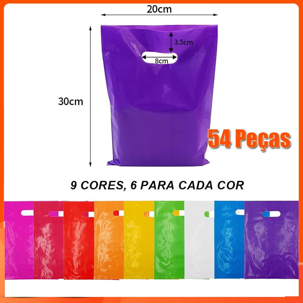Sacola Plástica Boca de Palhaço Alça Vazada 54UN Vários Cores