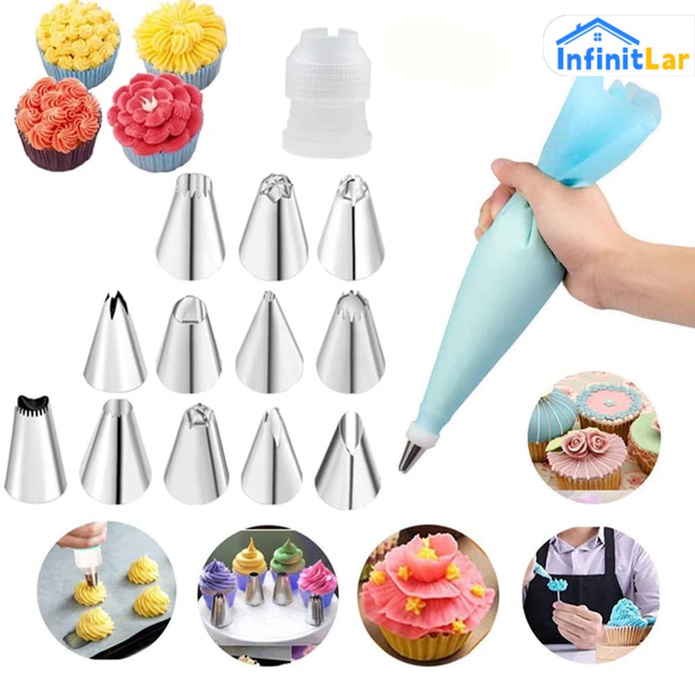 Kit Saco de Confeiteiro 24 Peças - Conjunto Profissional com Sacos Reutilizáveis e Bicos para Decoração Básica