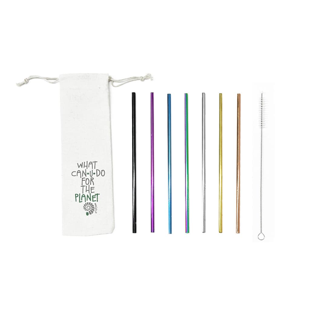Kit Canudos de Inox 9 Peças – 7 Canudos Retos 6mm + Escova de Limpeza + Bolsa Reutilizável