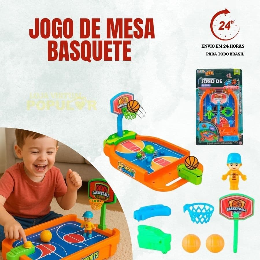 Basquete de Mesa Infantil Portátil Jogo Educativo Esporte Criança Diversão Casa