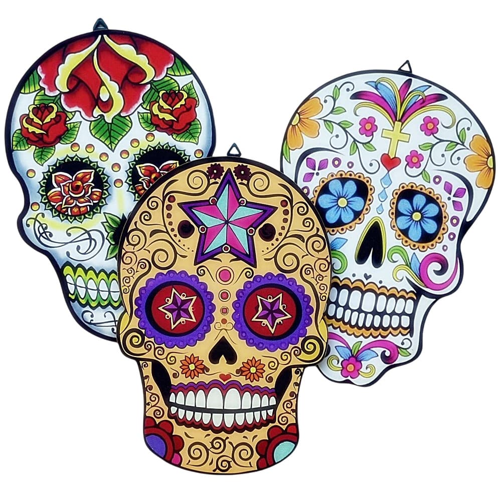 Placa Caveira Mexicana decorativa 33x22cm Mdf Adesivado 6730