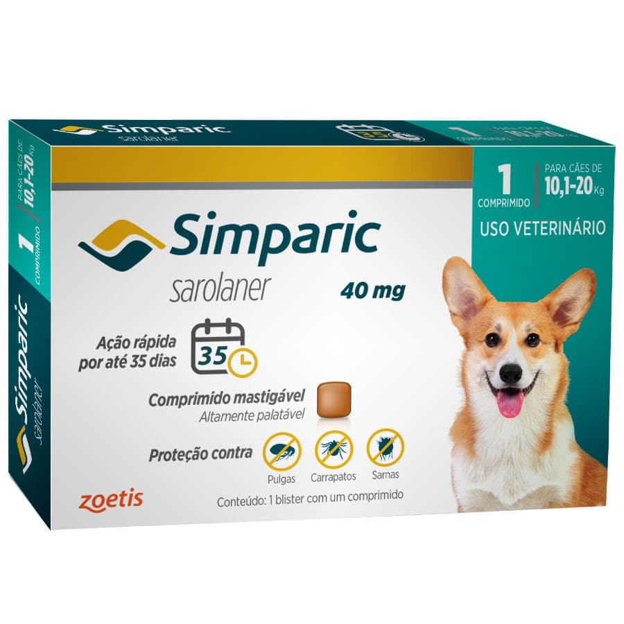 SIMPARIC 40 MG CAES DE 10,1 A 20 KG ANTIPULGAS 1 COMPRIMIDO