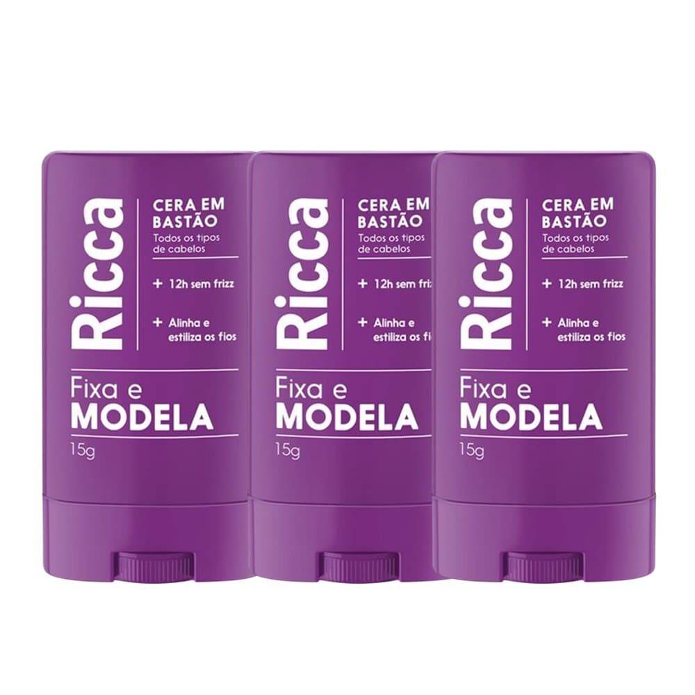 Kit 3 Cera Fixadora Cabelo Fixa Modela Alinha Fios em Bastão Ricca 15G