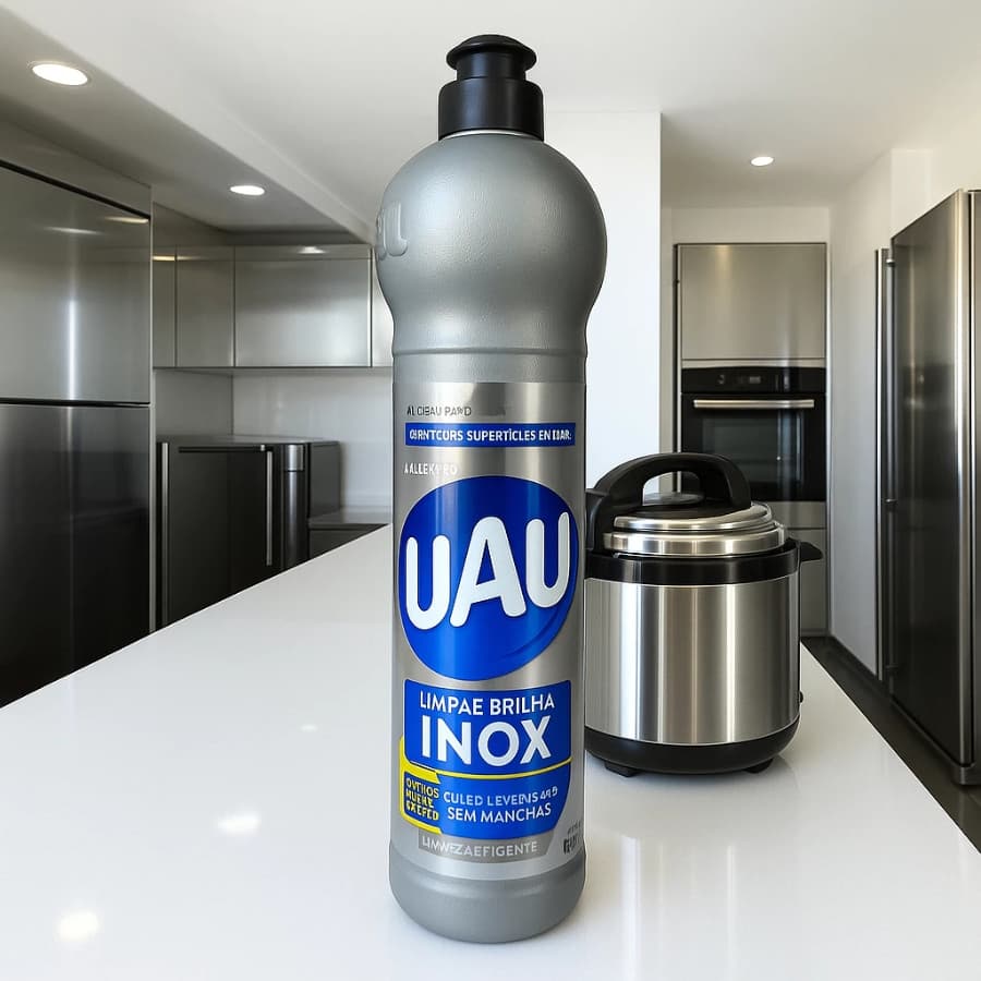 Limpa e Brilha Inox UAU Geladeira Fogão Panelas Multiuso Alto Poder de Limpeza Brilho Intenso