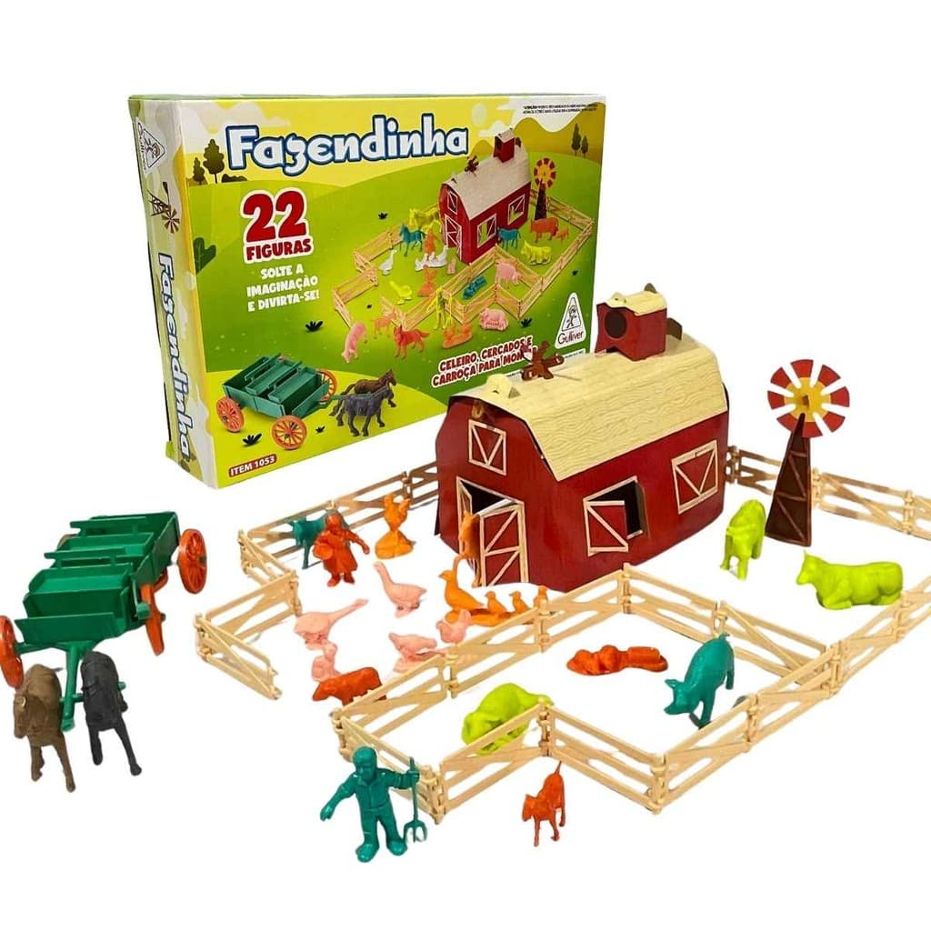 Minha Fazenda Animais Fazendinha Celeiro Cercas e Carroça Gulliver Brinquedos