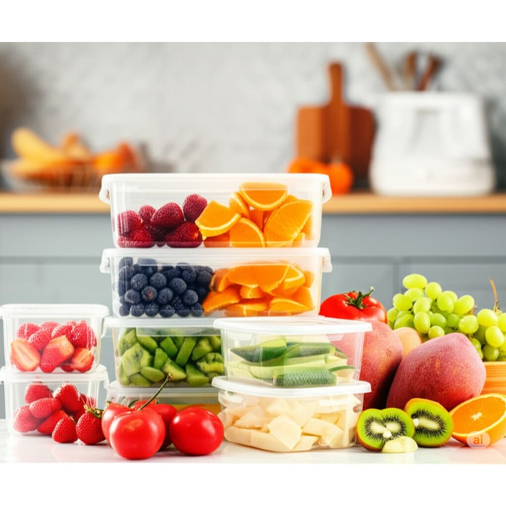 KIT COM 10 POTES/MARMITAS DE PLASTICO RESISTENTE RETANGULAR COM TAMPA 1.350L OU 700ML