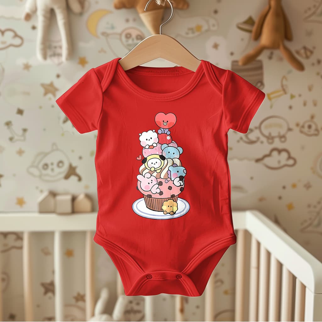 Body Infantil Confortavel | Cupcake de Ursinhos Coloridos | Estilo Fofo e Divertido